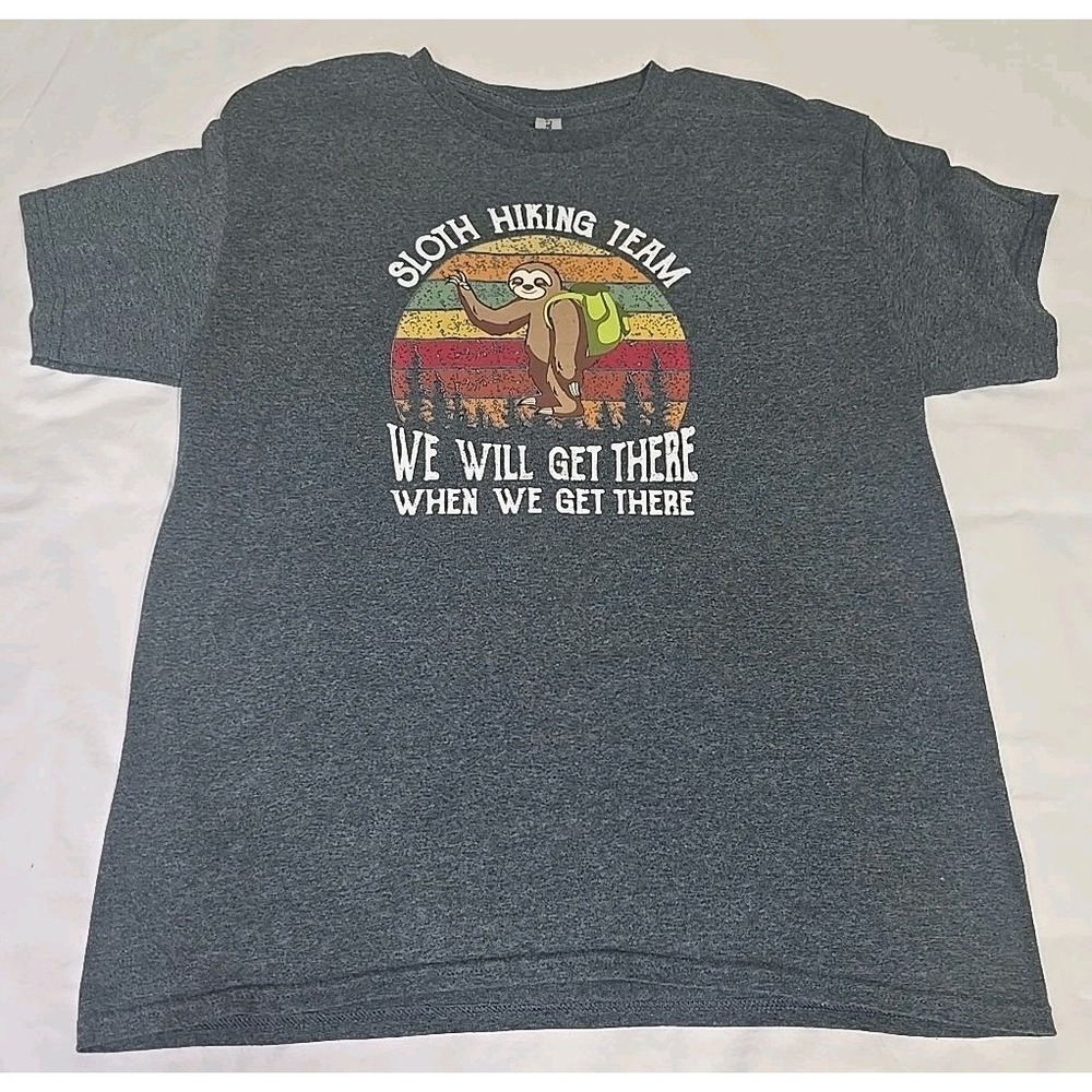Gildan Men's Large Sloth Hiking‎ Team Heather Gray T-shirt